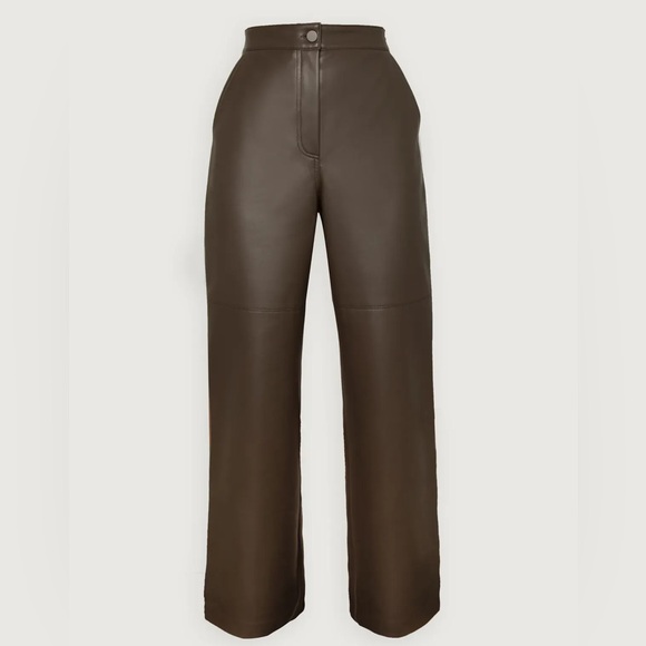 OAK + FORT: STRAIGHT LEG VEGAN LEATHER PANT - Picture 1 of 7